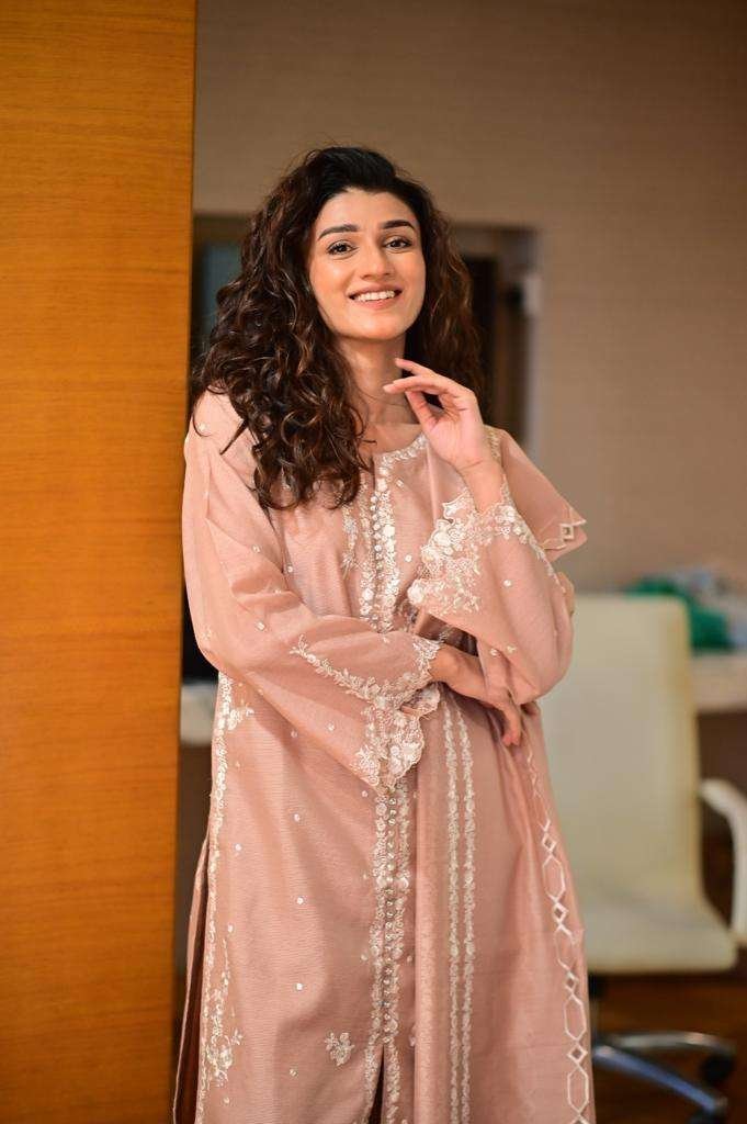 Tea Pink Khaadi Net Three-Piece Suit Stitched